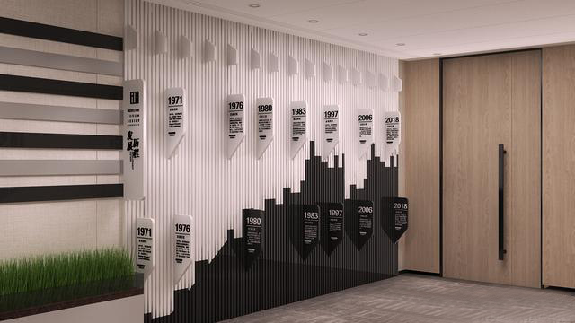 现代简约大气的企业文化墙，这样的黑白灰设计，低调有内涵